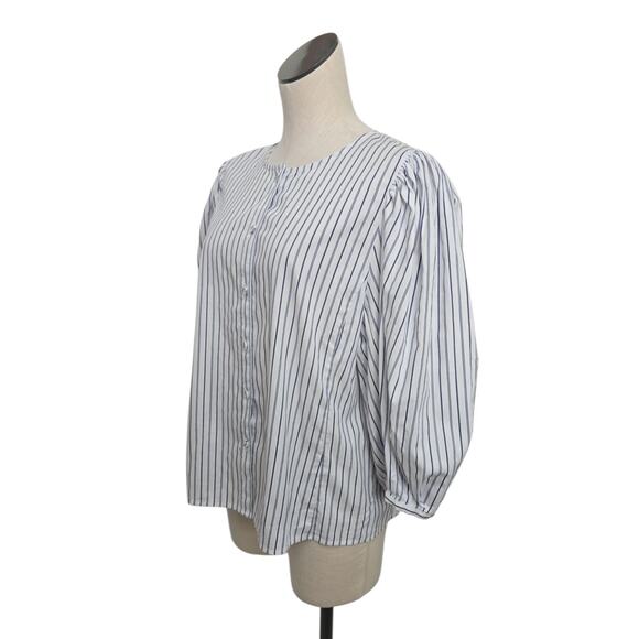 NWT Madewell Puff-Sleeve Button Up Stripe Blouse Size 14 NT779 Coastal Casual - Picture 8 of 10